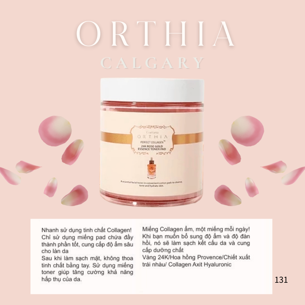 Nước Hoa Hồng Tinh Chất Hoa Hồng Và Vàng 24K Dạng Miếng – Toner Pad Orthia Perfect Collagen 24K Rose Gold Essence – Dưỡng Ẩm, Sáng Da, Cải Thiện Đàn Hồi –  350ml (100 Miếng) – Coreana